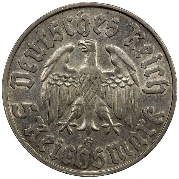 GERMANY: Third Reich, AR 5 reichsmark, 1933-G, AU