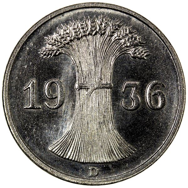 GERMANY: Third Reich, 1 reichspfennig, 1936-D, UNC