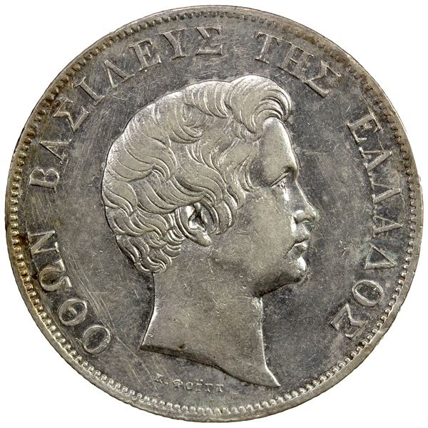 GREECE: Othon, 1832-1862, AR 5 drachmai, 1833-A, EF