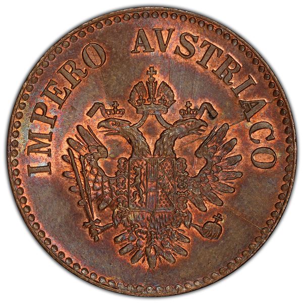 LOMBARDY-VENETIA: Franz Joseph II, 1848-1866, AE 10 centesimi, 1852-V, PCGS MS65 BN