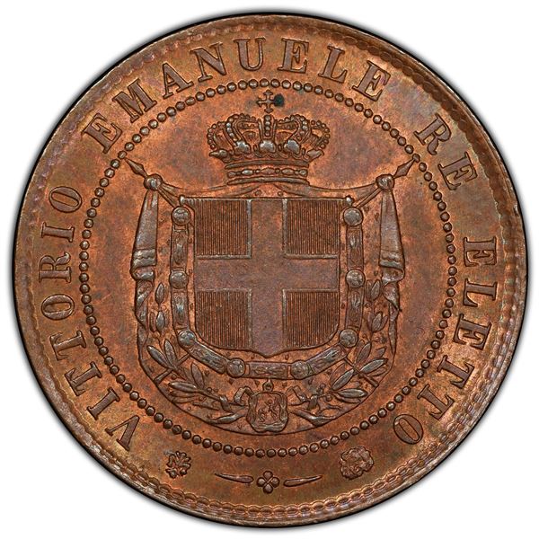 TUSCANY: Vittorio Emanuele II, 1859-1860, AE 5 centesimi, Birmingham, 1859, PCGS MS64 BN
