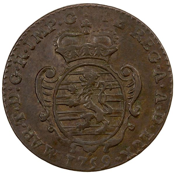 LUXEMBOURG: Maria Theresa, 1740-1780, AE 2 liards, 1759, EF
