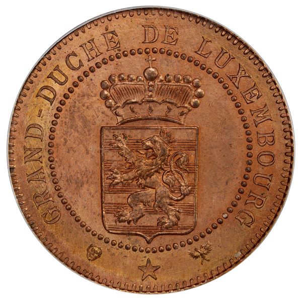 LUXEMBOURG: Adolphe, 1890-1905, AE 10 centimes, 1889, PCGS Specimen 65 RD