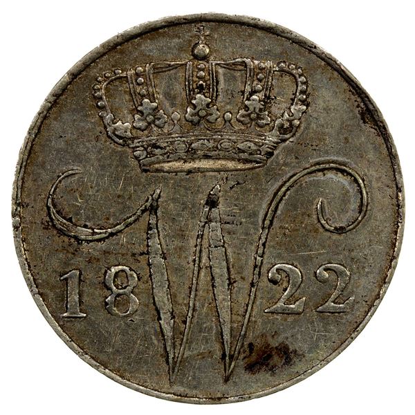 NETHERLANDS: Willem I, 1814-1840, AR 5 cents, 1822, VF-EF