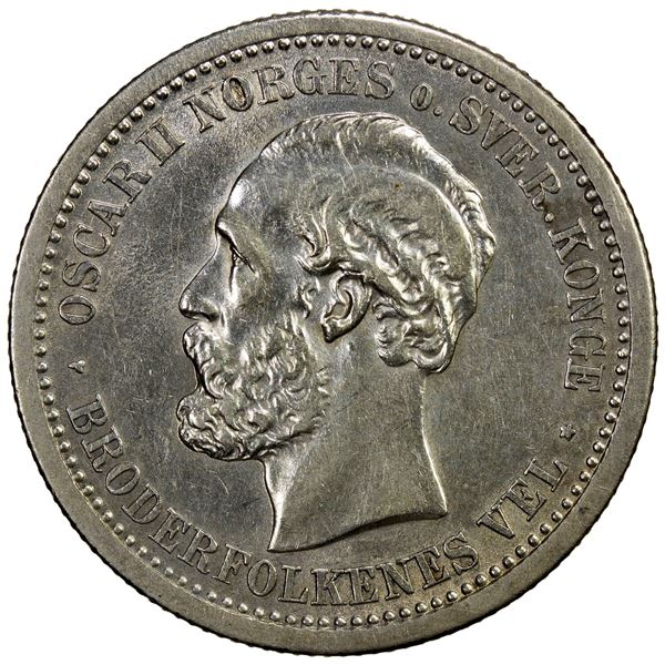 NORWAY: Oscar II, 1872-1907, AR krone, 1878, AU