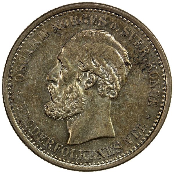 NORWAY: Oscar II, 1872-1907, AR krone, 1894, EF-AU