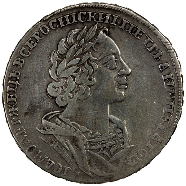 RUSSIA: Peter I (The Great), 1689-1725, AR rouble, 1725, Fine