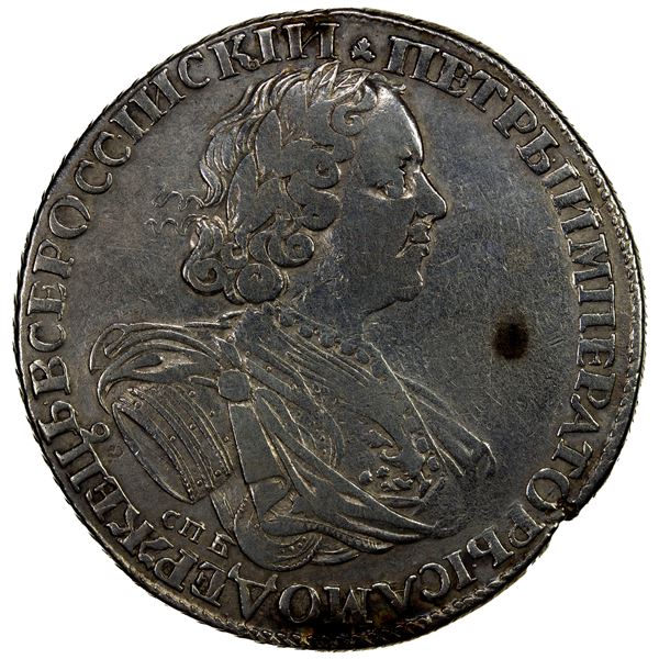 RUSSIA: Peter I (The Great), 1689-1725, AR rouble, 1725, Fine