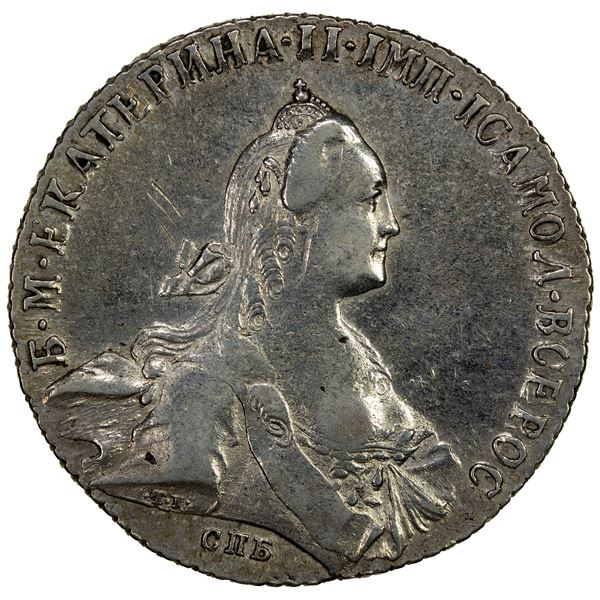 RUSSIA: Catherine II (The Great), 1762-1796, AR rouble, 1772, EF