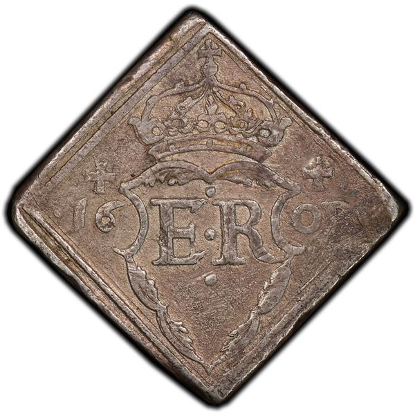 SWEDEN: Erik XIV, 1560-1568, AR 16 öre klippe, Stockholm, 1563, PCGS EF45