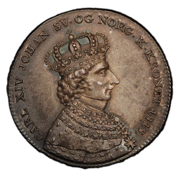 SWEDEN: Karl XIV Johan, 1818-1844, AR 1/3 riksdaler, Stockholm, 1818, PCGS Specimen 64