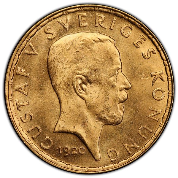 SWEDEN: Gustaf V, 1907-1950, AV 5 kronor, 1920, PCGS MS65