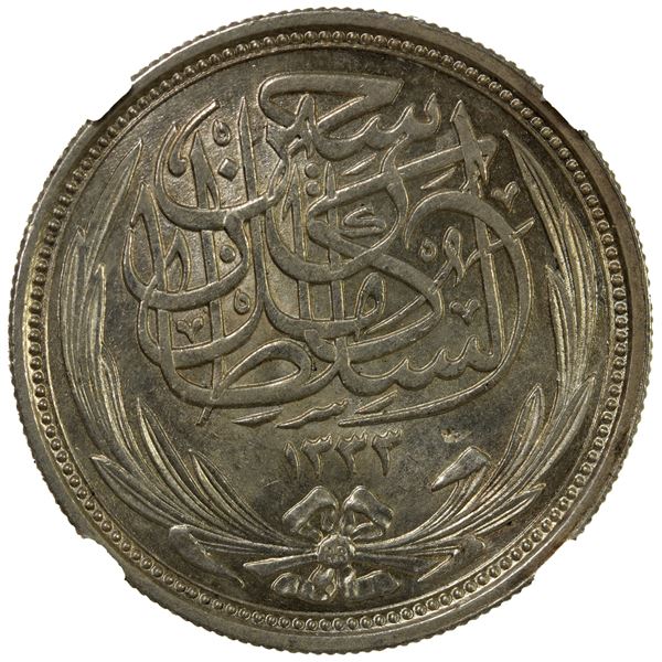 EGYPT: Hussein Kamel, 1914-1917, AR 10 piastres, 1917/AH1335, NGC MS64