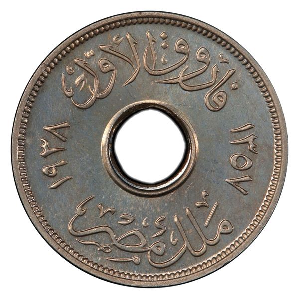 EGYPT: Farouk I, 1936-1953, 1 millieme, 1938/AH1357, PCGS Proof 66