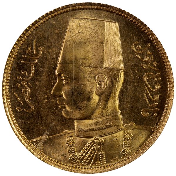 EGYPT: Farouk, 1936-1952, AV 50 qirsh, 1938/AH1357, NGC MS65