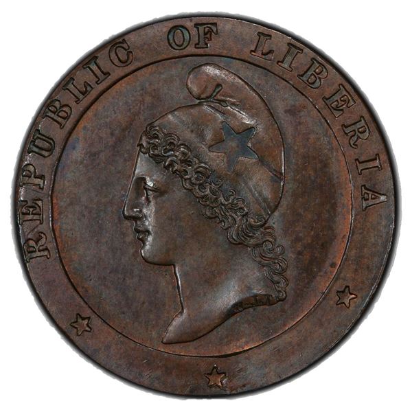 LIBERIA: Republic, AE cent, 1847, PCGS Proof 64 BN