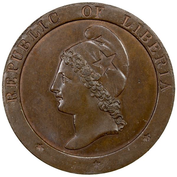 LIBERIA: Republic, AE 2 cents, 1862, AU