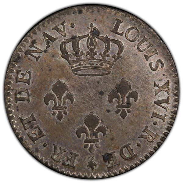 MAURITIUS: French Colony, BI 3 sols, 1779-A, PCGS AU58