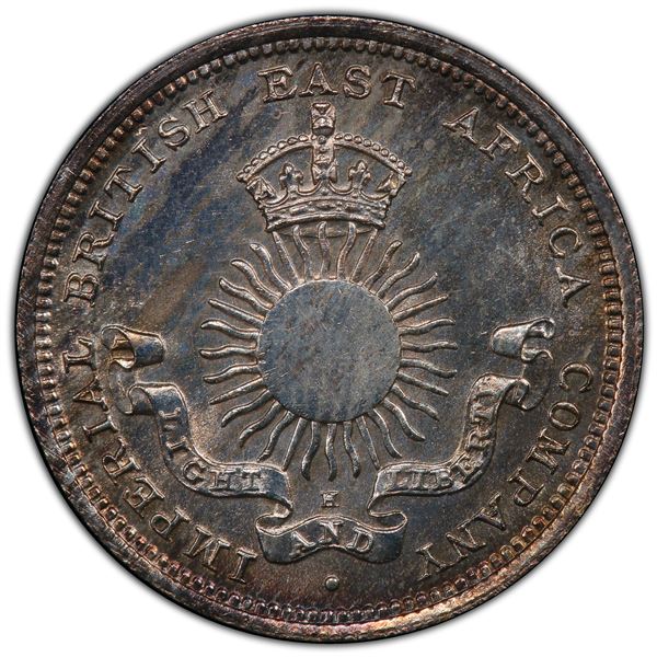 MOMBASA: Victoria, 1888-1896, AR ¼ rupee (4 annas), 1890-H, PCGS MS63