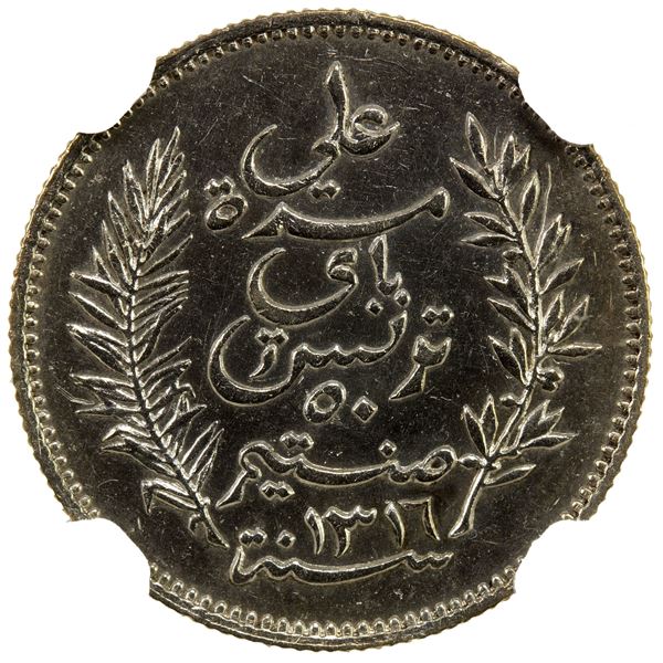 TUNISIA: AR 50 centimes, 1898//AH1316-A, NGC UNC details