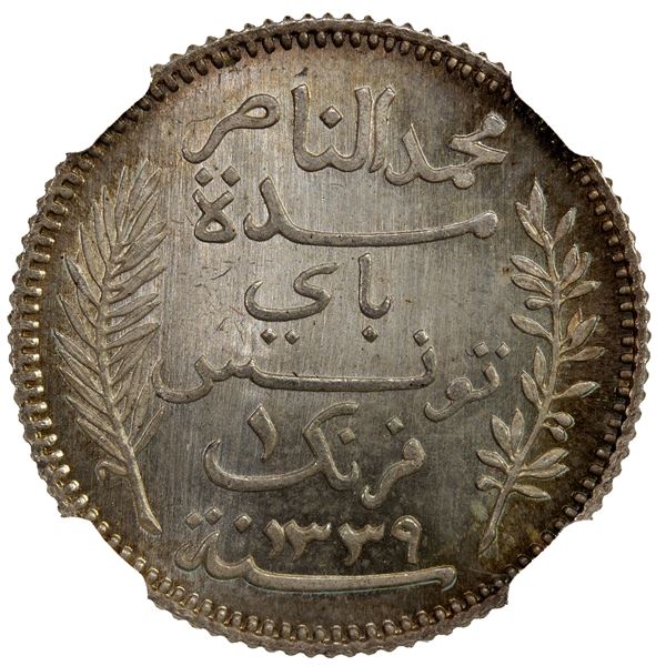 TUNISIA: AR franc, 1920//AH1339-A, NGC MS65 +