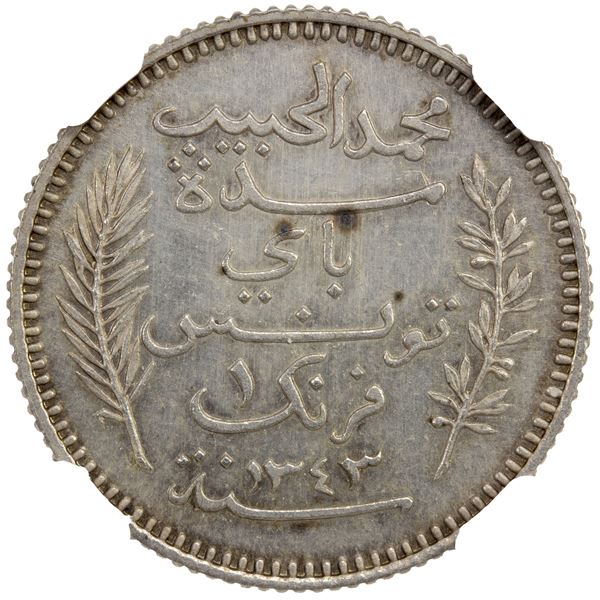 TUNISIA: AR franc, 1924//AH1343-A, NGC UNC details