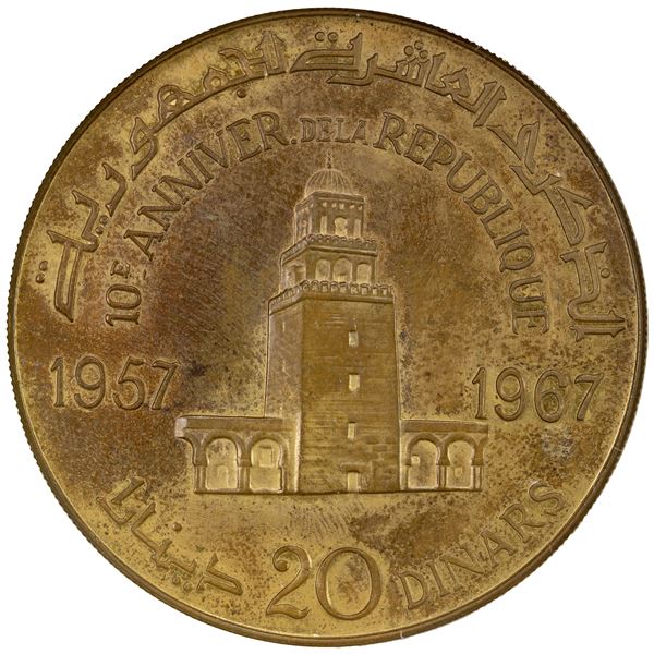 TUNISIA: "20 dinars", 1967, NGC MS62
