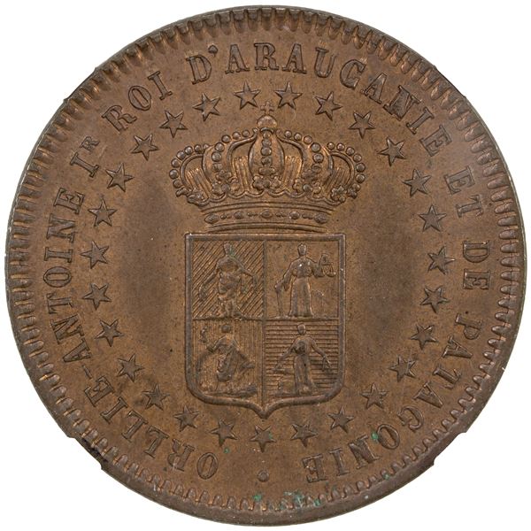 ARAUCANIA AND PATAGONIA: AE 2 centavos, 1874, NGC MS64 BN