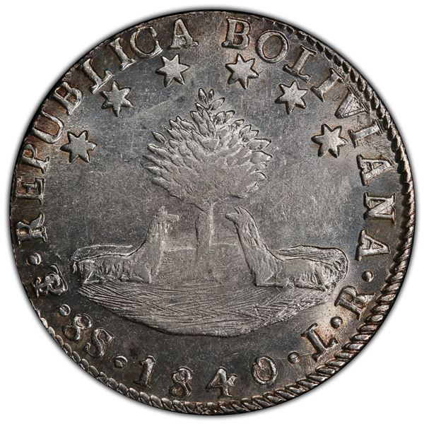 BOLIVIA: Republic, AR 8 soles, 1840-PTS, PCGS AU58