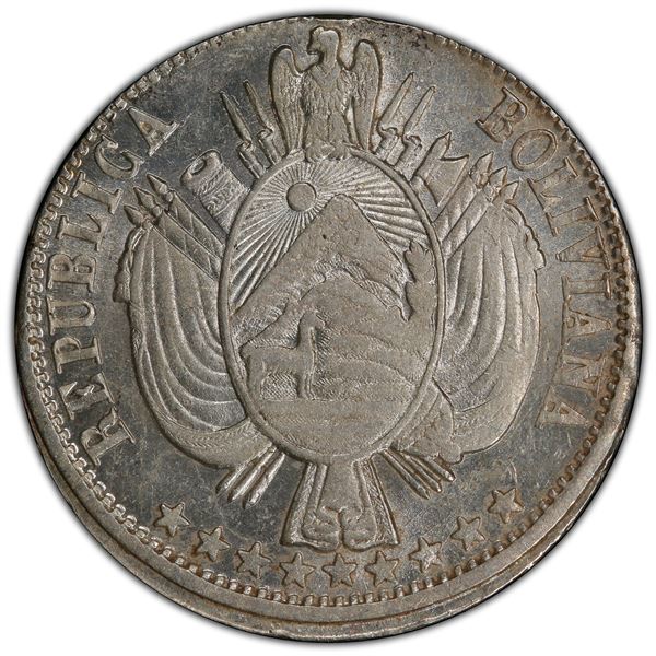 BOLIVIA: Republic, AR boliviano, 1865, PCGS MS62