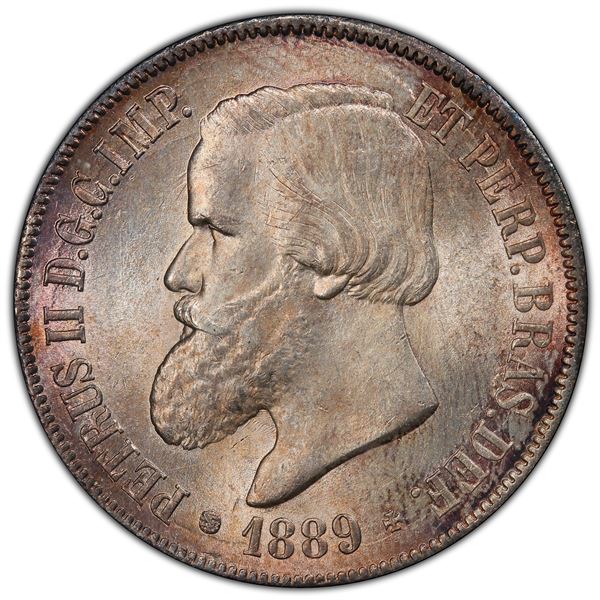 BRAZIL: Pedro II, 1831-1889, AR 2000 reis, 1889, PCGS MS64