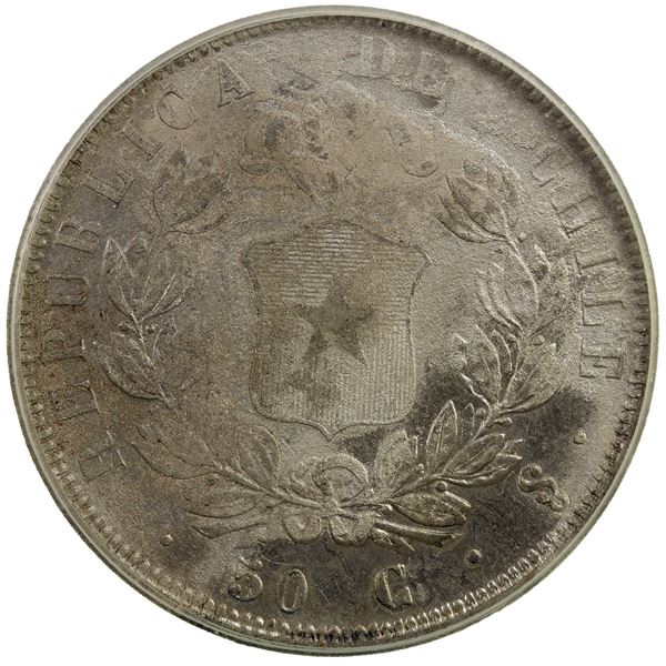 CHILE: Republic, AR 50 centavos, 1855-So, EF
