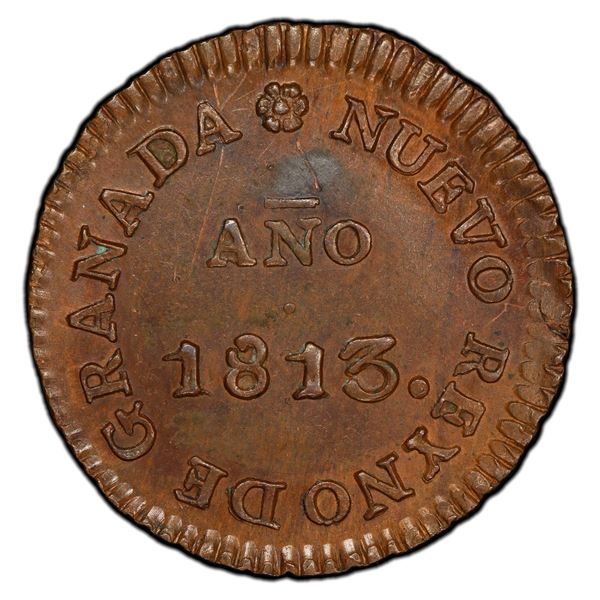 COLOMBIA: War of Independence, AE 2 reales, Popayan, 1813, PCGS UNC details