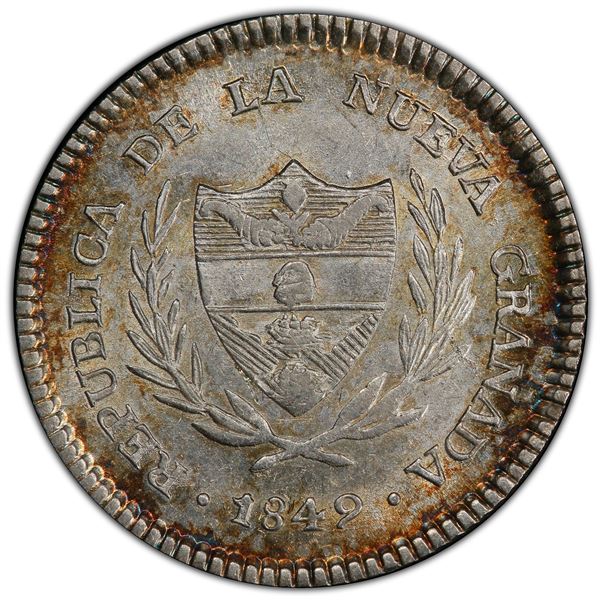COLOMBIA: Nueva Granada, AR 2 reales, Bogota, 1849, PCGS MS61