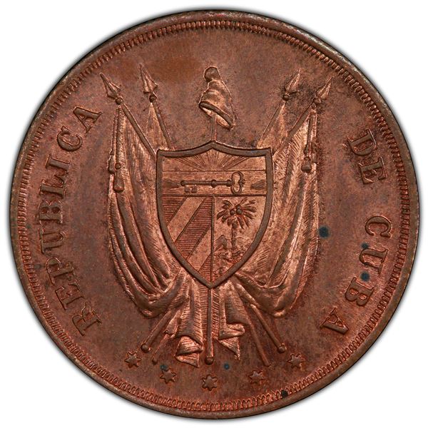 CUBA: Provisional Republic, AE 10 centavos, 1870, PCGS Specimen 64 RB