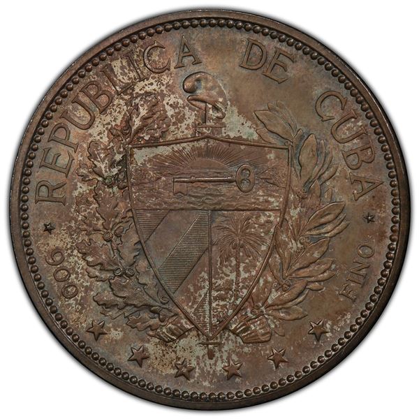 CUBA: AR souvenir peso, 1897, PCGS MS65