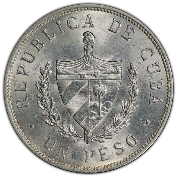 CUBA: Republic, AR peso, 1934, PCGS MS63