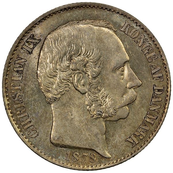 DANISH WEST INDIES: Christian IX, 1863-1906, AR 20 cents, 1878, Choice AU