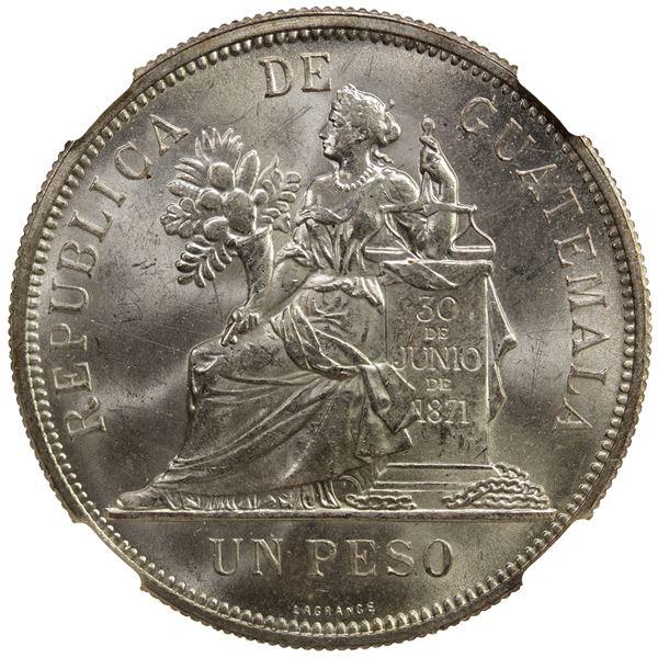 GUATEMALA: Republic, AR peso, 1895-H, NGC MS63 +