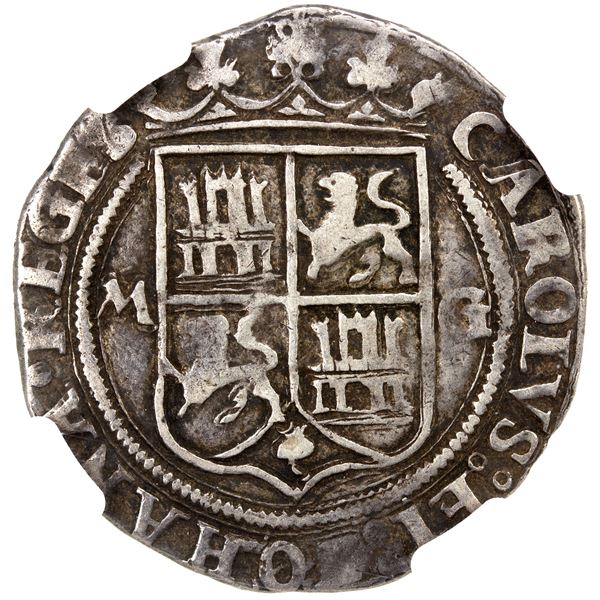 MEXICO: Carlos & Johanna, 1516-1556, AR 2 reales, ND [1542-55]-M, NGC EF45