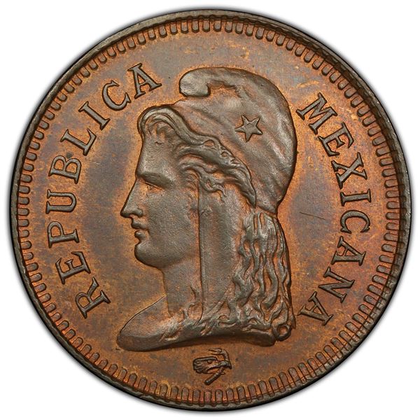 MEXICO: Republic, AE 2 centavos, Tlaxcala State, 1890, PCGS Specimen 63 BN