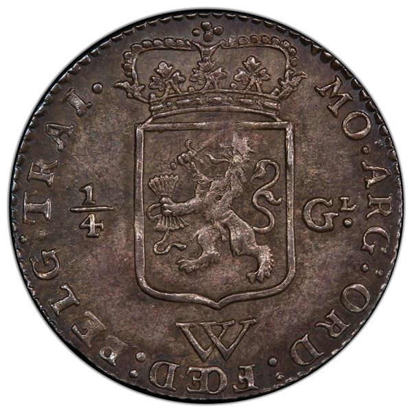 NETHERLANDS WEST INDIES: Dutch Colony, AR ¼ gulden, Utrecht, 1794, PCGS MS62