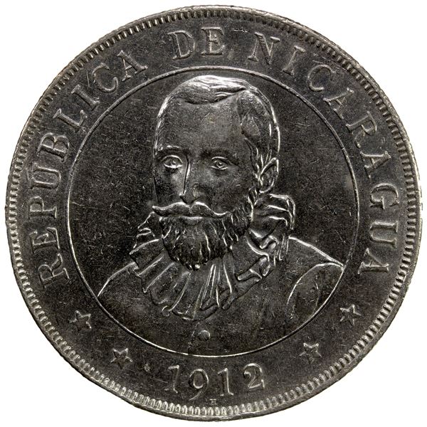 NICARAGUA: Republic, AR cordoba, 1912-H, Choice EF