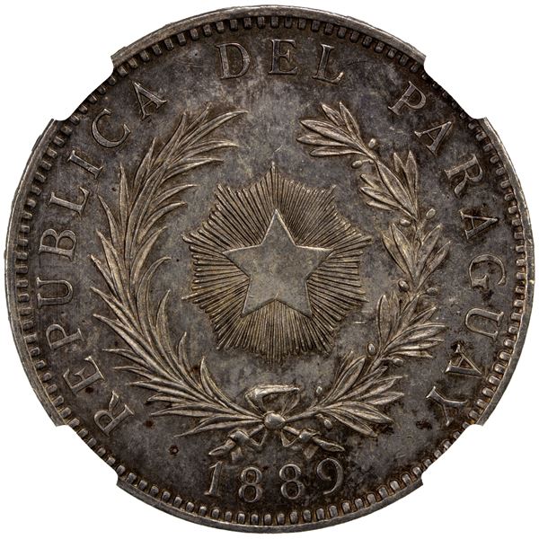 PARAGUAY: Republic, AR peso, 1889, NGC MS61