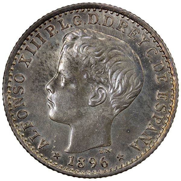 PUERTO RICO: Alfonso XIII, 1886-1931, AR 10 centavos, 1896, Choice AU