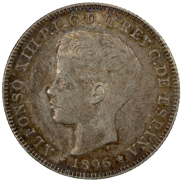 PUERTO RICO: Alfonso XIII, 1886-1931, AR 40 centavos, 1896, EF