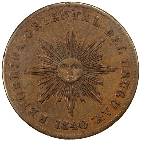URUGUAY: Republic, AE 20 centesimos, 1840, VF-EF