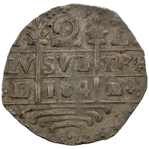 VENEZUELA: Caracas/Republican, AR 2 reales (4.44g), "184" date, VF-EF