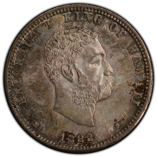 HAWAII: Kalakaua, 1874-1891, AR ¼ dollar (hapaha), 1883, PCGS UNC details