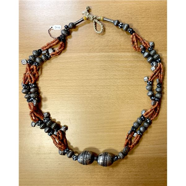 AFGHANISTAN: coral & silver necklace, VF-EF